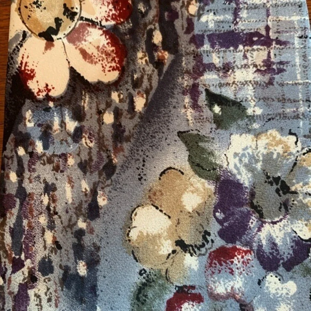 Elegant Floral Print Silk Tie in Blue & Gray W/ Watercolor Cherry Blossom Design